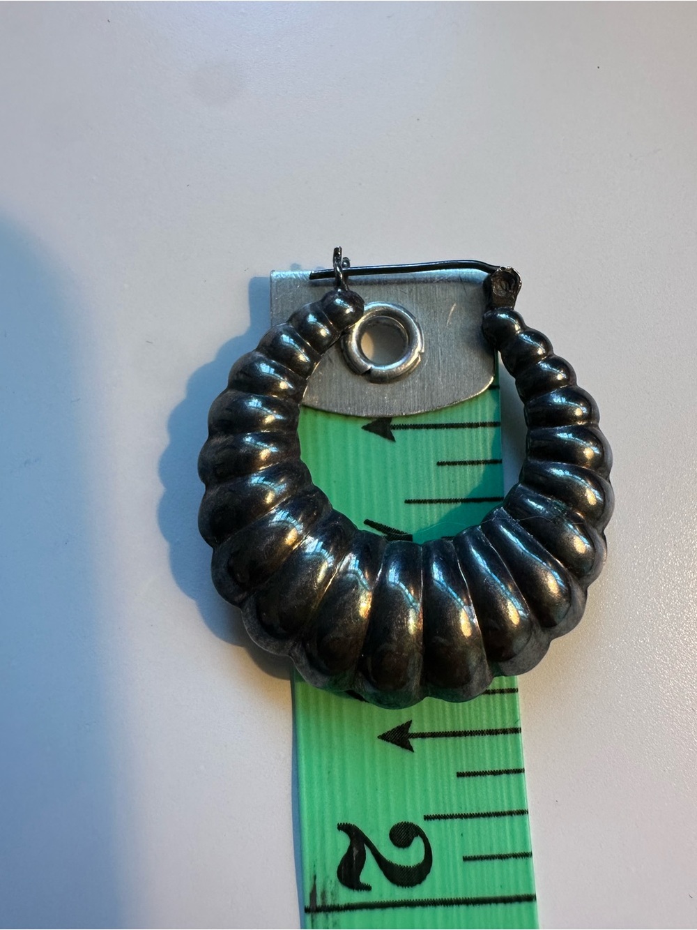 Sterling Silver Ribbed Hoop Earrings - Blackened Finish - Picture 5 of 5